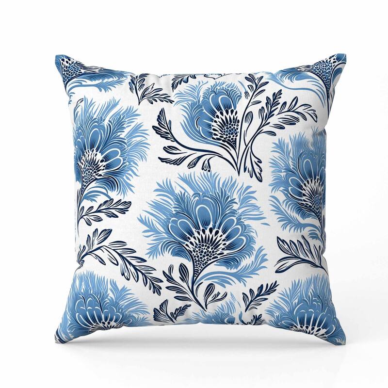 Whimsical Wilds Faux Suede Reversible Throw Pillow White and Blue