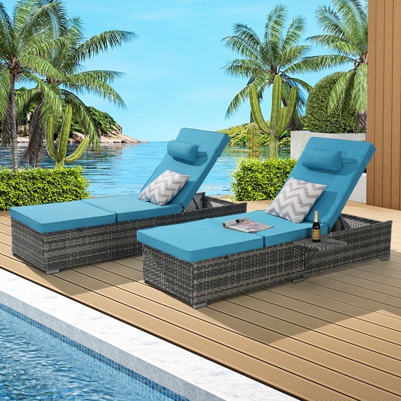 Outdoor Chaise Lounge Chair Set of 2 with Storage