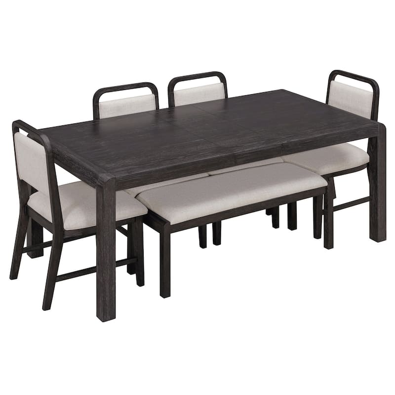 6-Piece Set, 59.8" Extendable Wooden Dining Table with 4 Chairs and 1 Bench