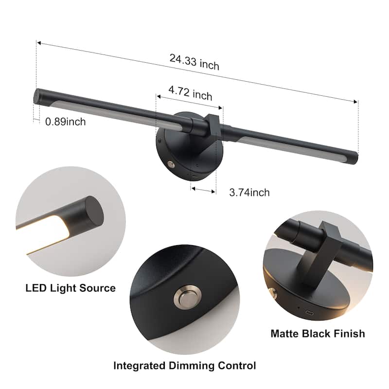 Starsky Minimalist Rechargeable Linear LED Vanity Light Dimmable Metal Wall Sconce with Remote