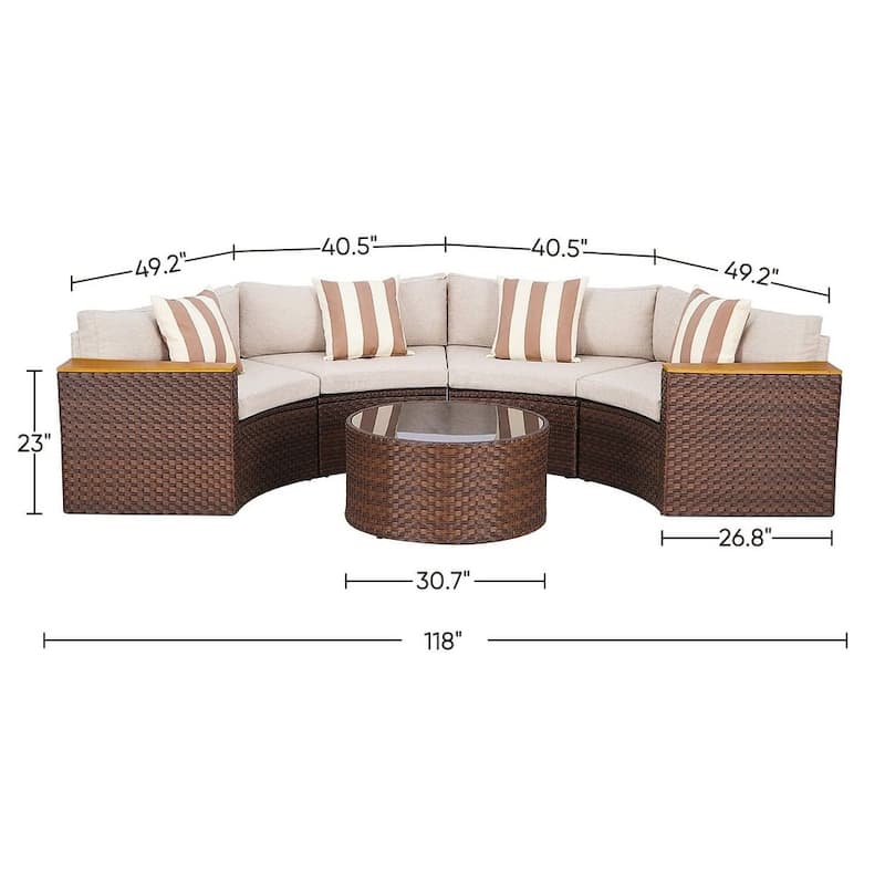 Outdoor Patio Furniture 5-piece Rattan Wicker Half-Moon Half Round Curved Sofa Sectional Set
