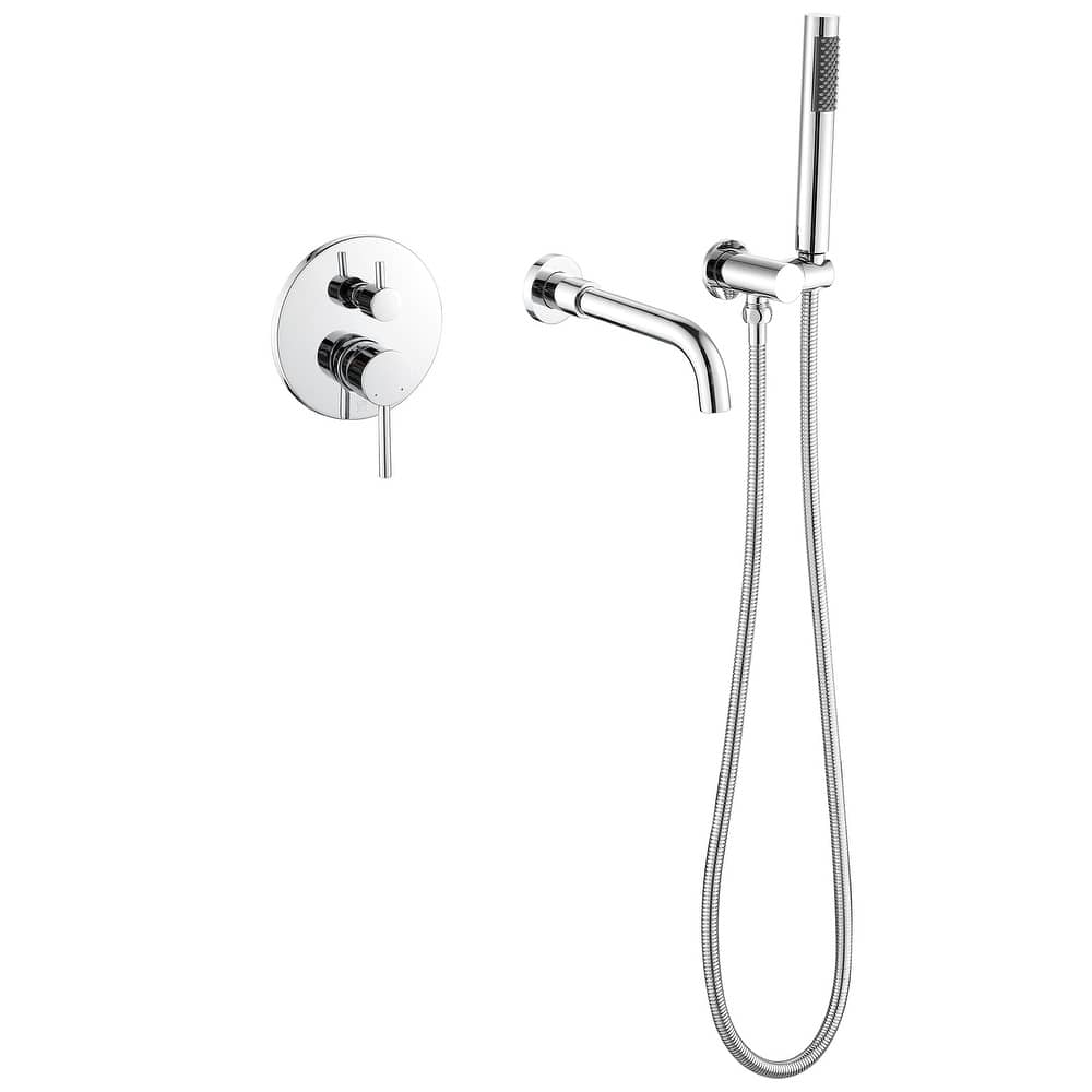 Solid Brass 2 Handle Wall Mounted Roman Tub Faucet With Handheld Shower