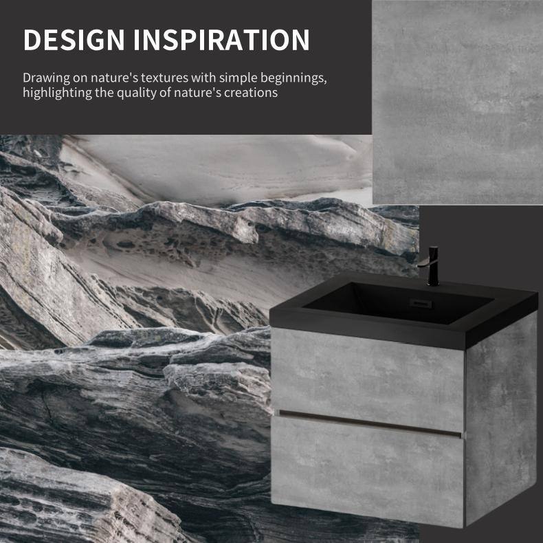 24"/30"/36"/42" Floating Bathroom Vanity with Black Quartz Sand Sink, Grey Wall-Mounted Cabinet, Soft Close Drawers