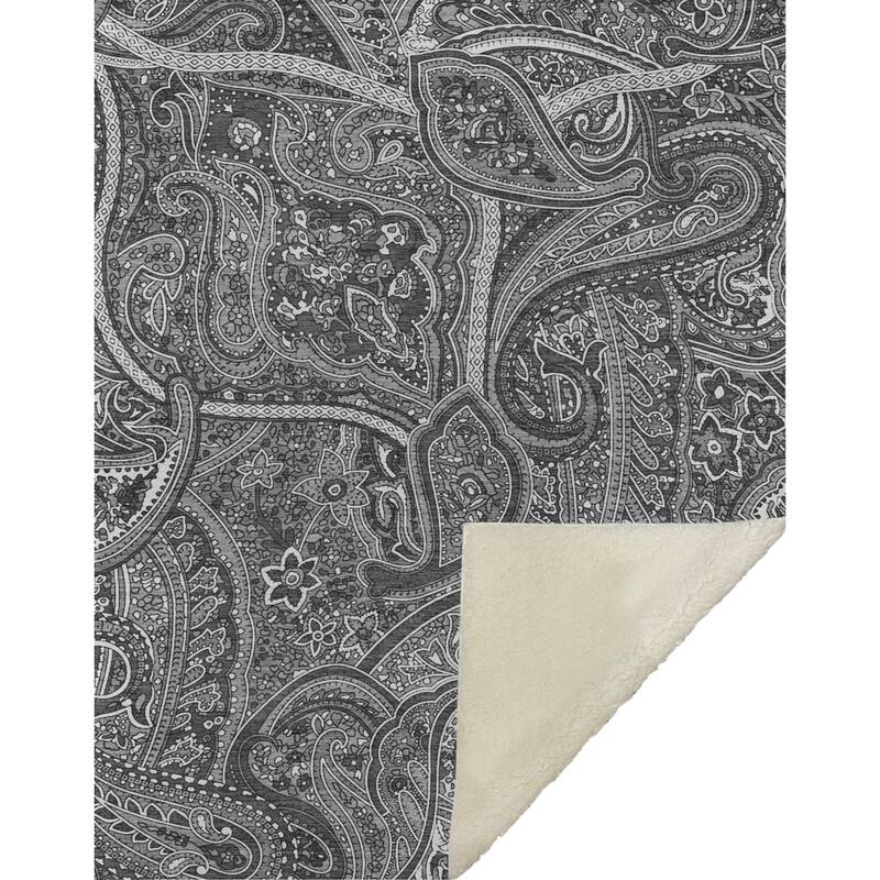Premium Machine Washable Modern Paisley Sherpa Throw Blanket