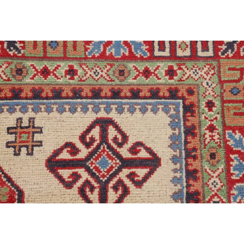 Traditional Beige Kazak Area Rug Handmade Oriental Wool Carpet - 4'11" x 6'7"