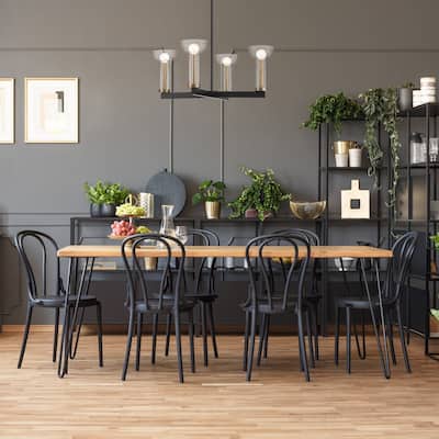 Nova 25 in. 4-Light Matte Black Modern Chandelier with Clear Seedy Glass Shades