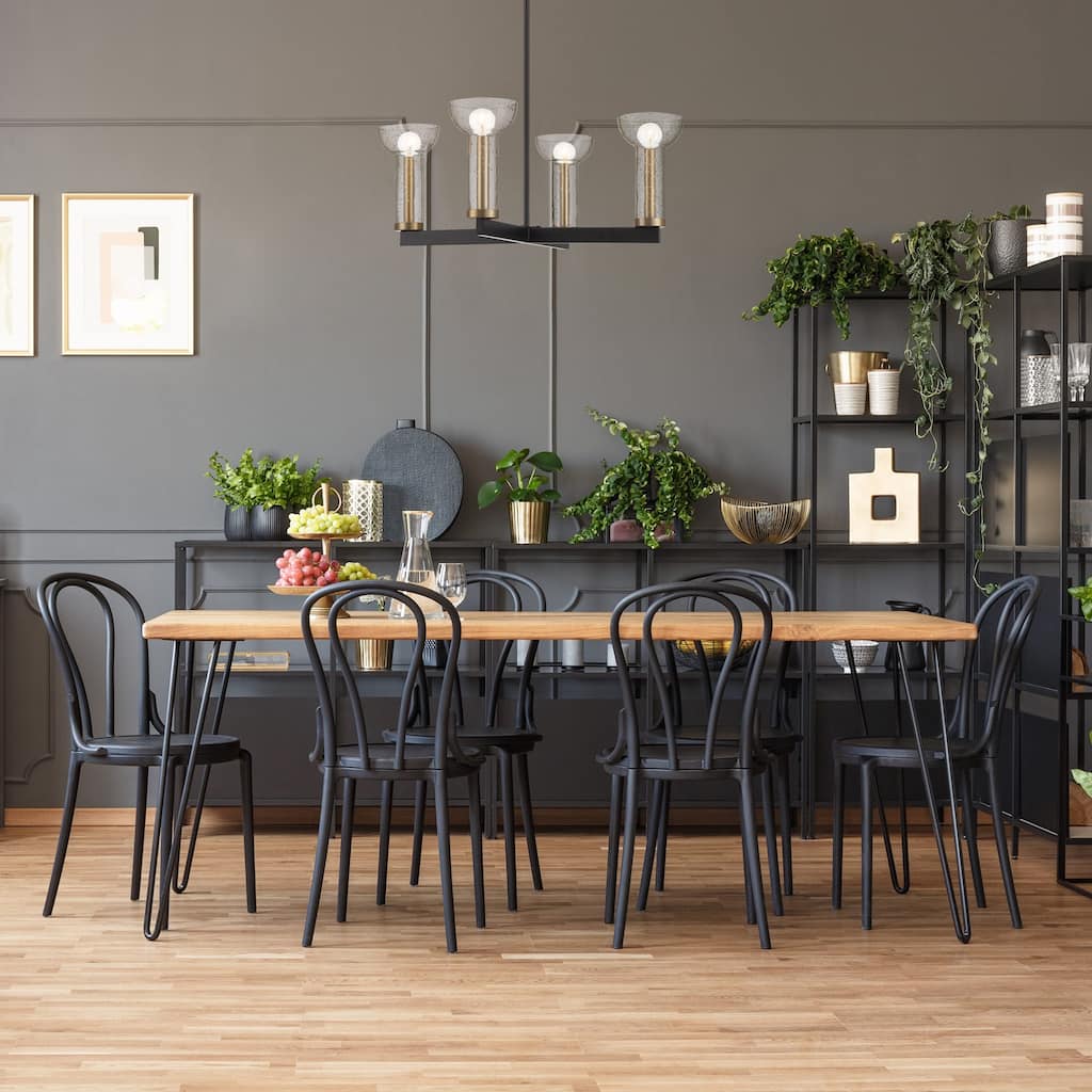 Nova 25 in. 4-Light Matte Black Modern Chandelier with Clear Seedy Glass Shades