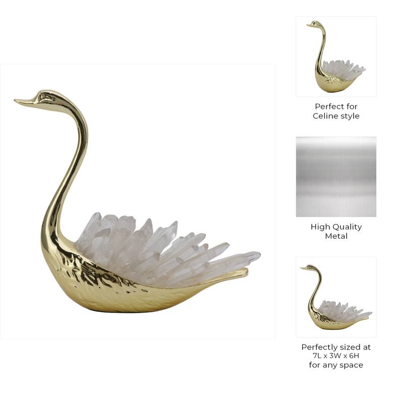 Metal Sitting Swan Sculpture with Tall Neck Elegant Home Decor