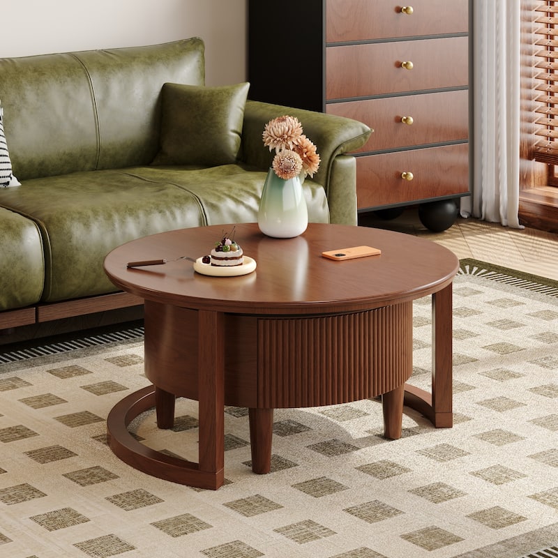 Round Nesting Coffee Table Set, Rustic Wood Sofa Side Tea Tables Center Tables with Drawer, Accent Table for Living Room, Office