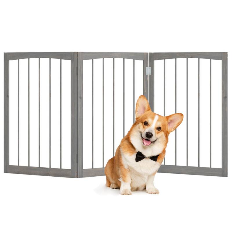 3 Panel Freestanding Wooden Dog Gate Pet Barrier for Doorways Kitchens or Bedrooms - 21" x 1.6" x 30"