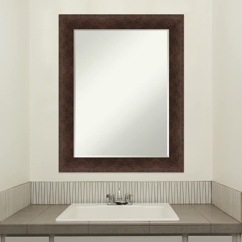 Warm Walnut Half-Inch-Beveled Wood Bathroom Wall Mirror - Warm Walnut - Glass Size 18x24