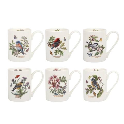 Portmeirion Botanic Garden Birds 10 Ounce Coffee Mug, Set of 6 (Assorted Motifs)
