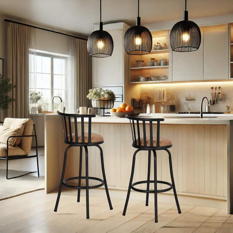 Homylin Set of 2 Swivel BarStools 24" or 29'' Metal Frame with Footrest,Mid-Century Modern,Suitable for Kitchen,Home,Bar,Brown