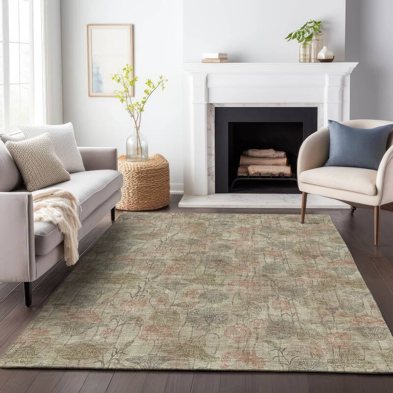 Machine Washable Indoor/Outdoor Modern Floral Chantille Rug