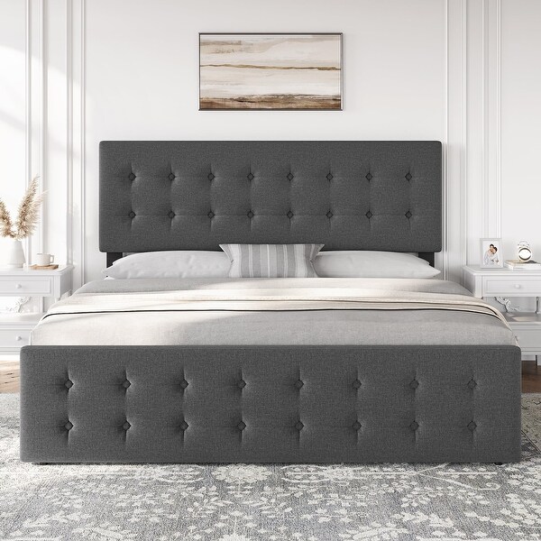 Full Bed Frame with Headboard and 4 Storage Drawers, Platform Bed