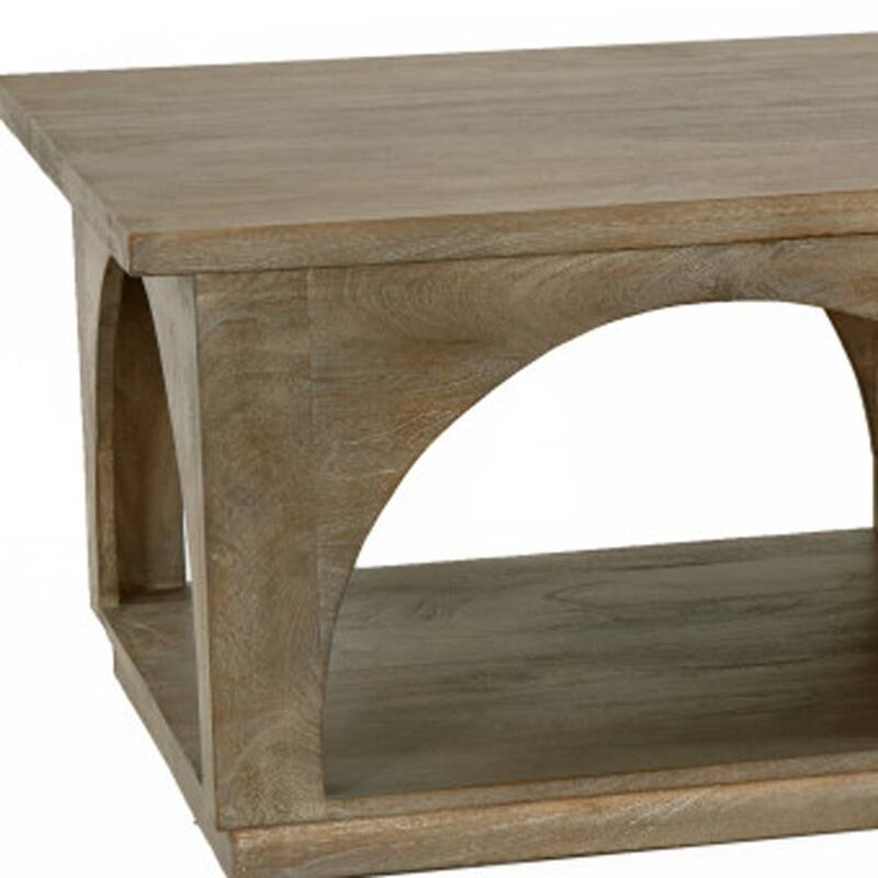 HomeRoots 59" Brown Solid Wood Distressed Floor Shelf Coffee Table With Shelf - 59' X '19' X '32