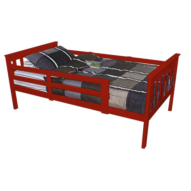 Pine Twin Mission Bed with Safety Rails - Tractor Red