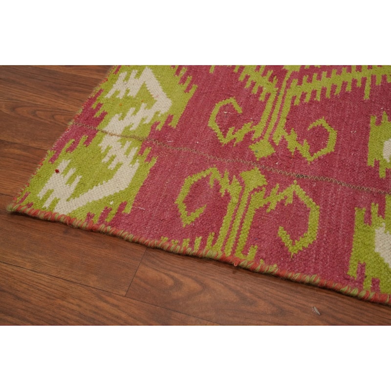 Hand Woven Oriental 100% Wool Carpet Southwestern All-Over Pink Kilim Area Rug - 8' 10'' X 5' 10''