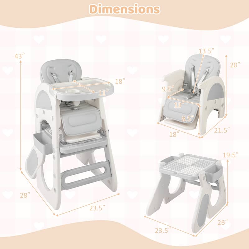 Gymax Convertible Baby Tall Chair 2-Tier Food Tray Feeding Chair for