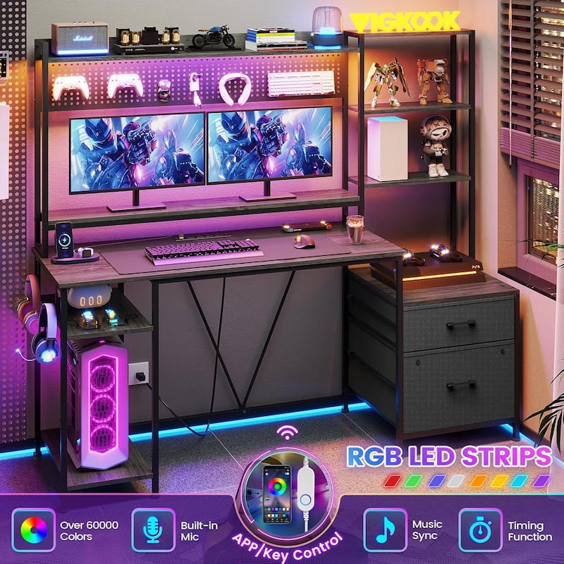 Computer Desk Gaming Desk 2 Drawers Shelves Pegboard 8 Hooks