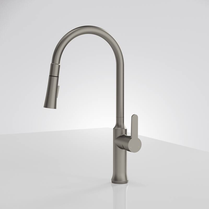 Single Handle Pull Down Kitchen Faucet with Sprayer Brass Swivels 360° Kitchen Faucet - Brushed Nickel