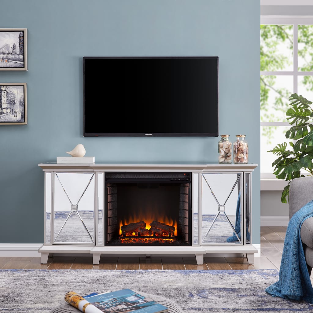 SEI Furniture Talmar Mirrored Fireplace Media TV Stand for TV's up to 62"