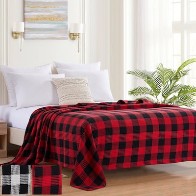 Sweet Home Collection Cotton Blend Knit Buffalo Check Blanket