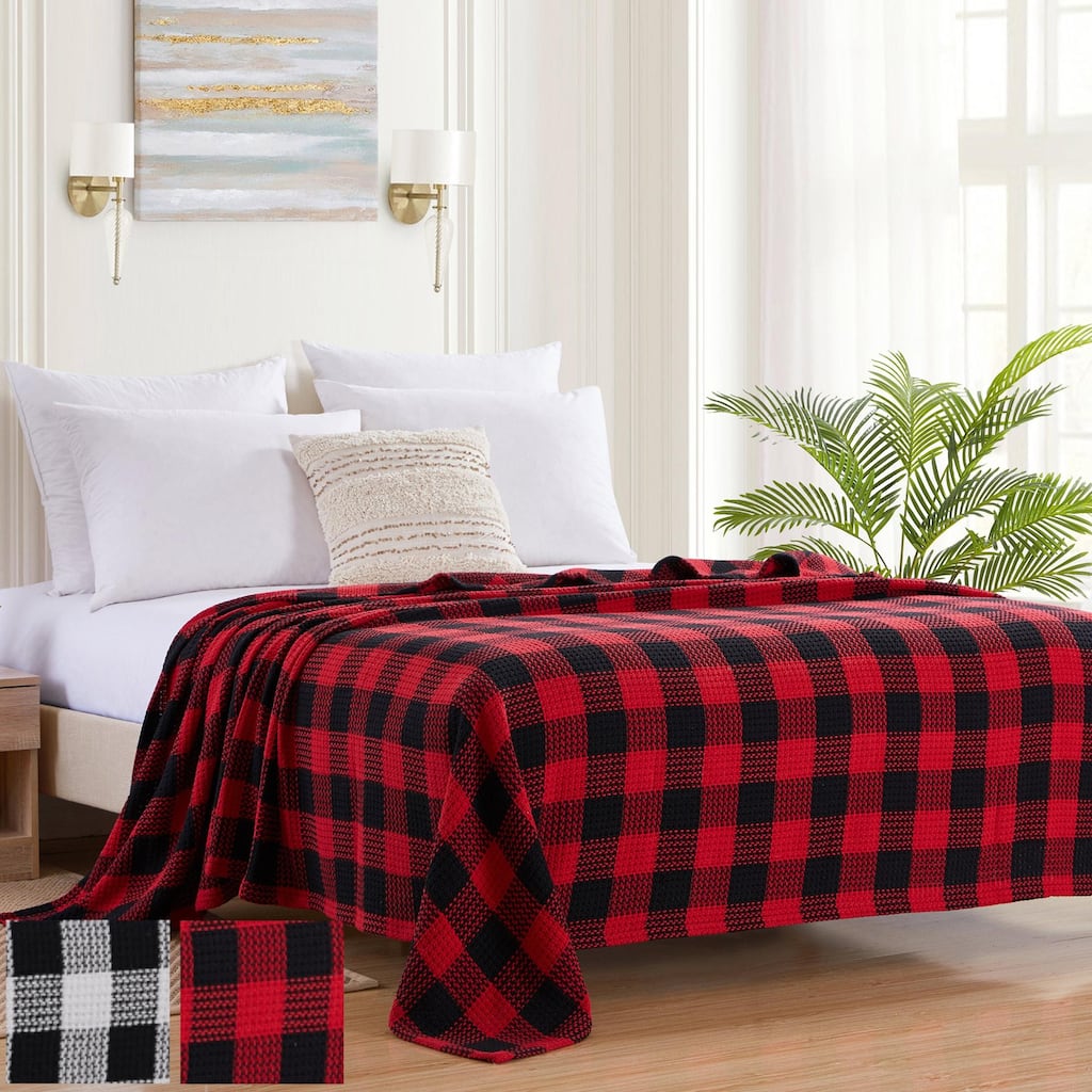 Sweet Home Collection Cotton Blend Knit Buffalo Check Blanket