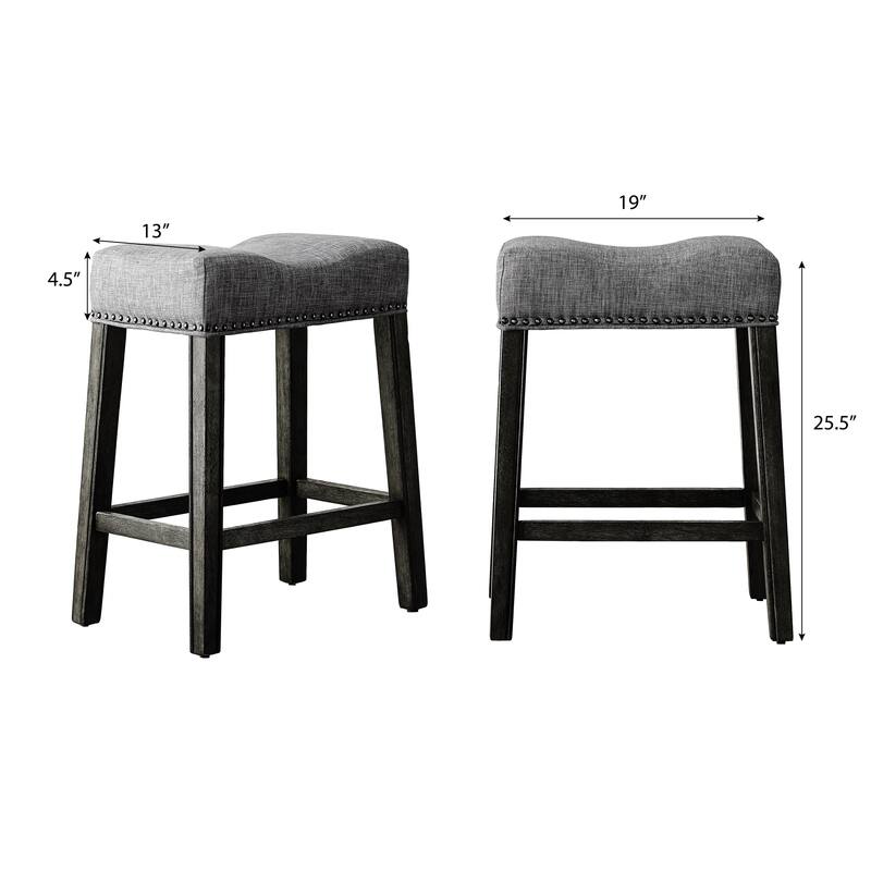 Upholstered Backless Saddle Seat Counter Stools 24" height Set of 2, Tan