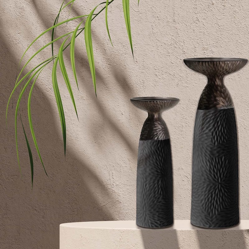 American Art Decor Twin Crucibles 2-Piece Table Top Candle Holder Set in Black - 15.25" x 4.5", 12" x 4.5"