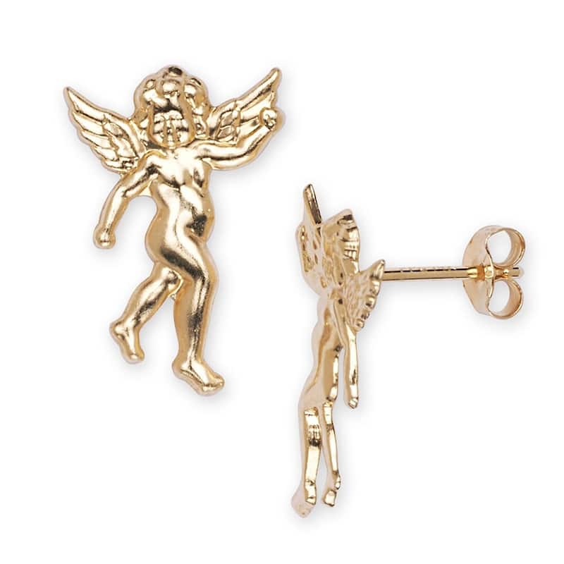 Curata 14k Yellow Gold Standing Angel Childrens Earrings