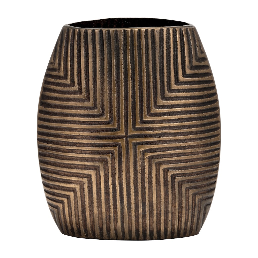Sagebrook Home Modern 12" Ribbed Metal Vase Contemporary Bronze/Copper Aluminum Decorative Table Vase