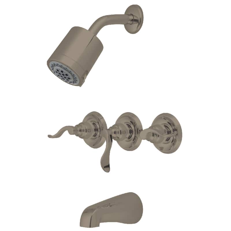 Kingston Brass NuWave French Three-Handle Tub and Shower Faucet - Brushed Nickel