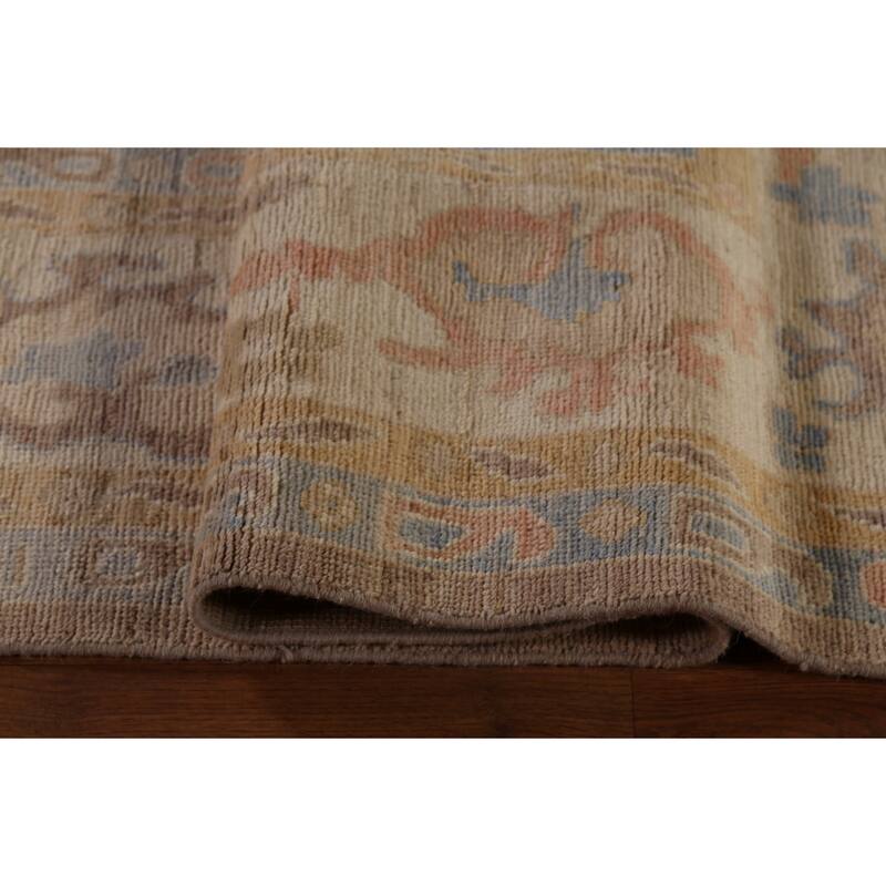 Floral Oushak Vegetable Dye Area Rug Hand-Knotted Brown Wool Carpet - 9'0"x 13'0"