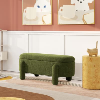 Hugo 49" Boucle Fully Upholstered Oval Storage Bench