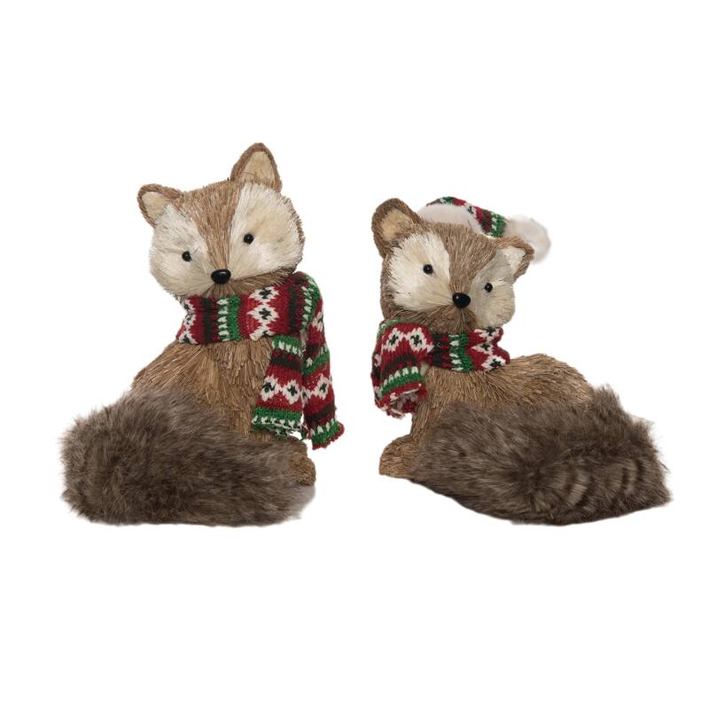 Transpac Foam Sisal Festive Fox w/Scarf Set of 2 Christmas Home Decorations