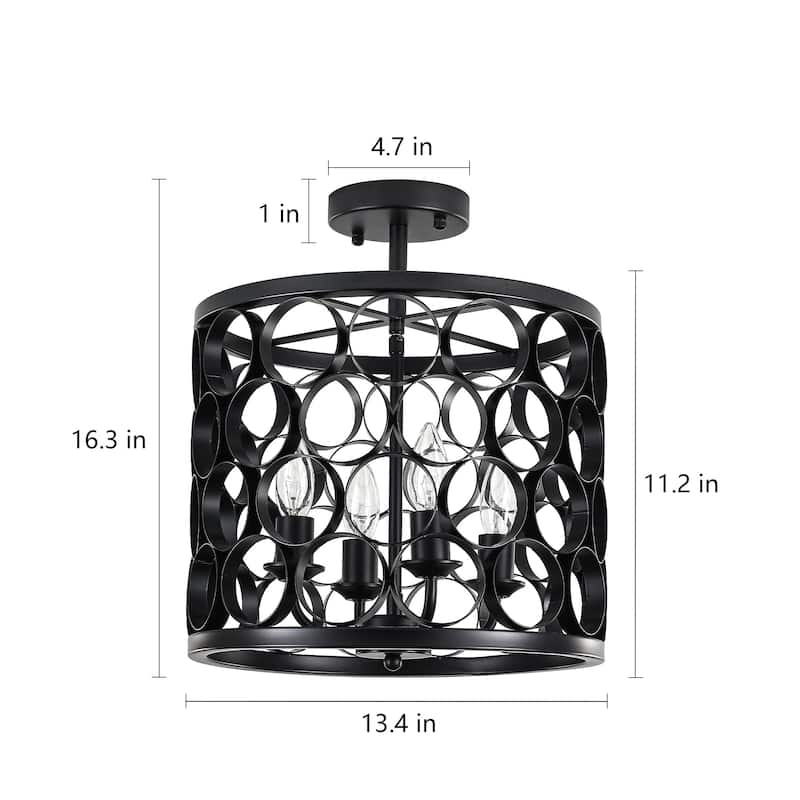 4 - Light Metal Ring - Shaped Semi - Flush Mount Ceiling Light