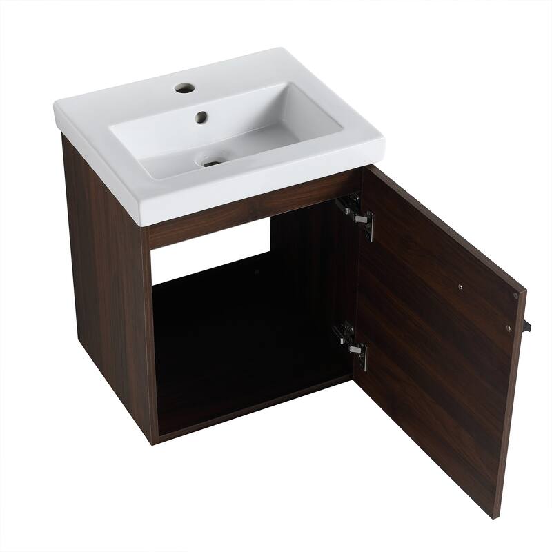 18" Wall-Mounted Bathroom Vanity with Ceramic Top and Basin