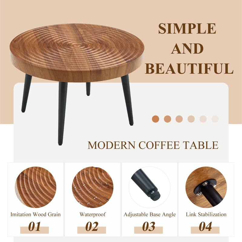 31-inch Modern farmhouse-style living room coffee table, round table with natural finish, burlywood