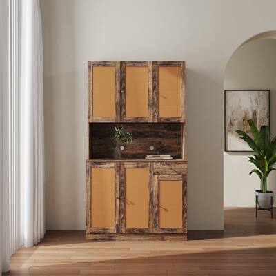 Rustic Kitchen Pantry Cabinet with 6-Doors, 1-Open Shelves and 1-Drawer