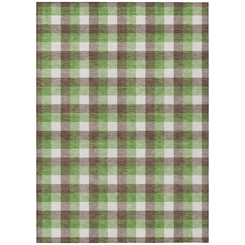 Machine Washable Indoor/ Outdoor Plaid Chantille Rug