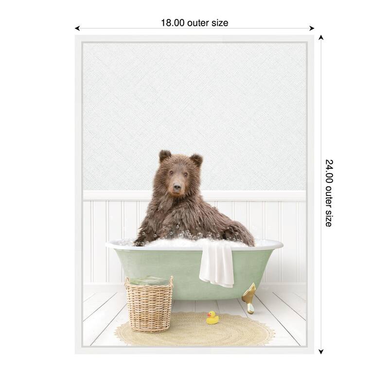 Kate and Laurel Sylvie Bear in Cottage Green Bath Framed Canvas by Amy Peterson