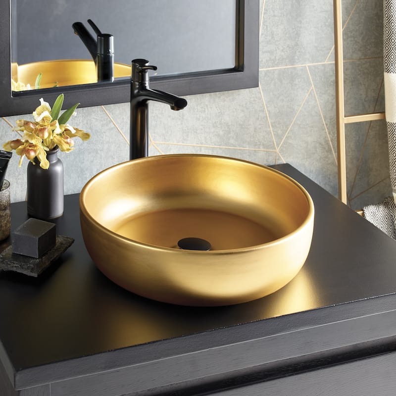 Bliss Fireclay Vessel Bathroom Sink - 16" x 16" x 4.5" - 24k Matte Gold