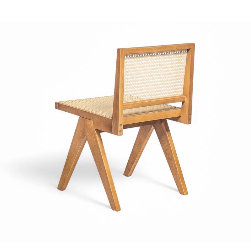 Rattan Dining Chair Set of 2, Armless Side Chairs with Wood Legs