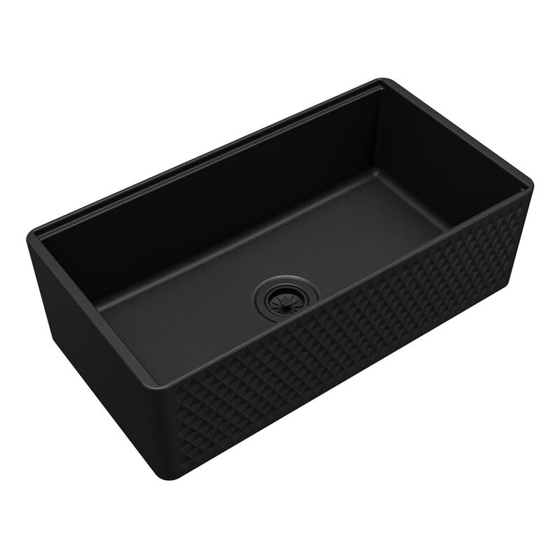Karran 33" Single Bowl Workstation Fireclay Kitchen Sink with Reversible Diamond/Flat Apron Front