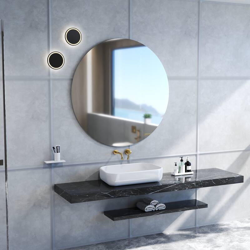 70cm Vathroom Mirror, Round Mirror, Matte White Backboard - 27.7