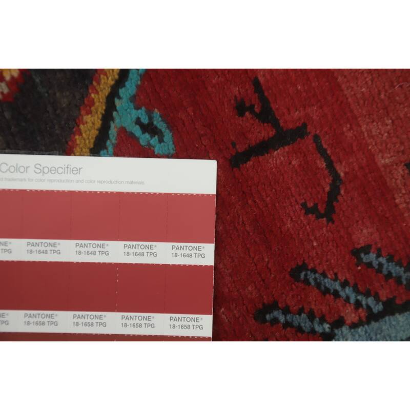 Hand Knotted Oriental 100% Wool Carpet Traditional Geometric Red Tabriz Runner Rug - 13' 11'' X 4' 1''