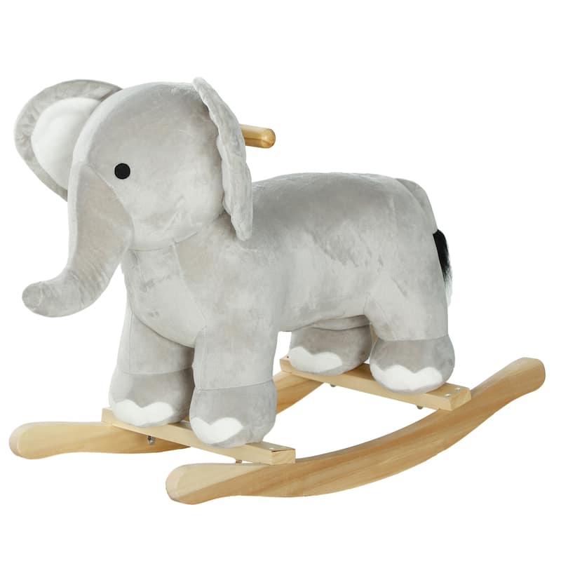 Rocking Horse, Kids Rocking Animal, Elephant Rocker with Realistic Sounds, Plush Ride on Toy for Years 2-4, Gray