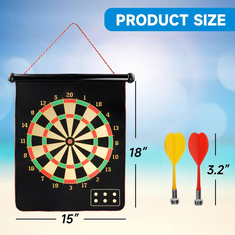 GSE™ 2-in-1 Magnetic Baseball & Dart Board Game Set. Double-Sided Hanging Magnetic Dartboard with 6 Safe Magnetic Darts
