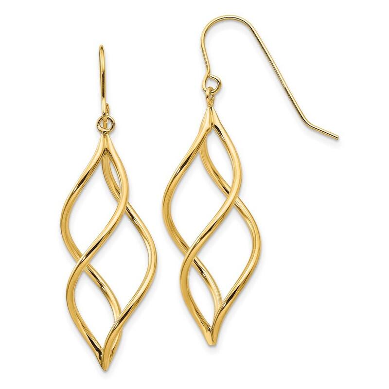Curata 10k Yellow Gold 46x12mm Twisted Infinity Dangle Hook Earrings